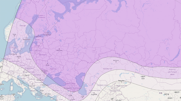 Карта покрытия спутника Intelsat-15/Horizons-2, (INT-15) Российский луч