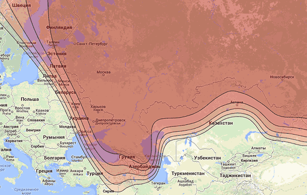 Карта покрытия спутника Yamal-402
