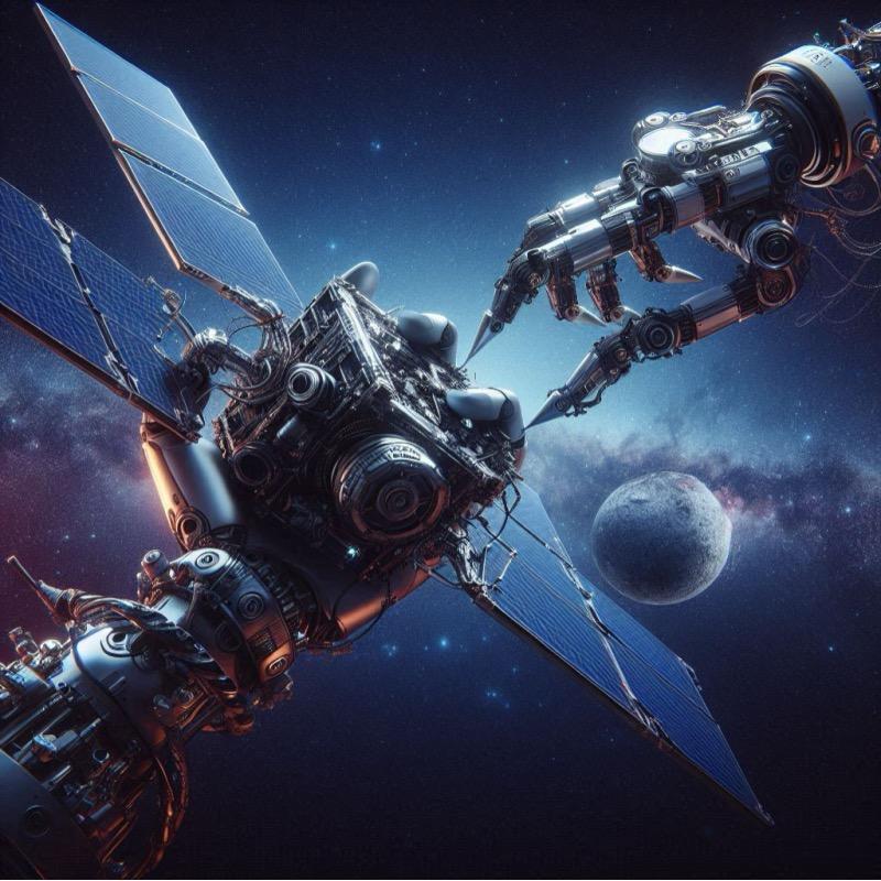 Illustration for the article "Astroscale's ELSA-M Mission: Removing Space Debris from LEO"