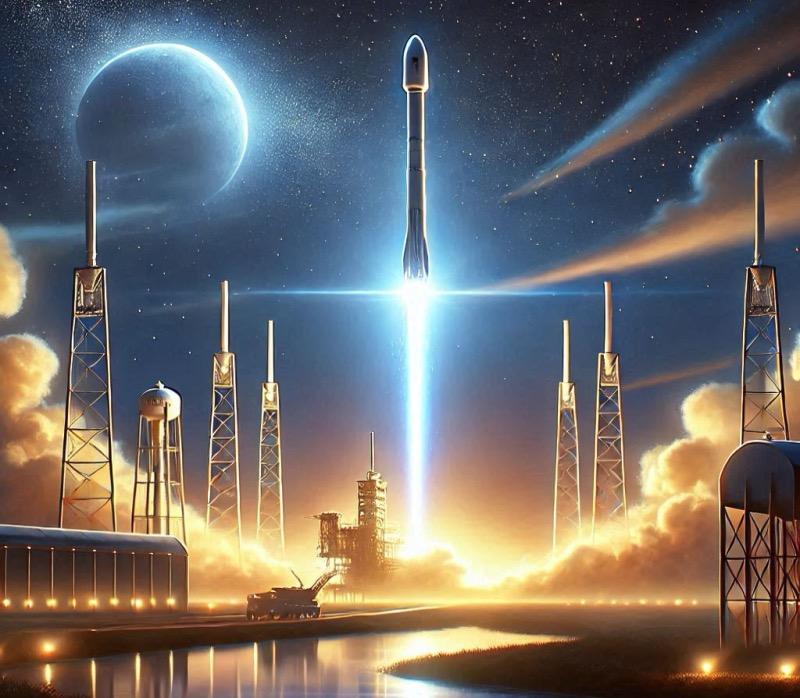 Illustration for the article "Blue Origin's New Glenn Rocket Ready for Launch After Successful Static Fire Test"