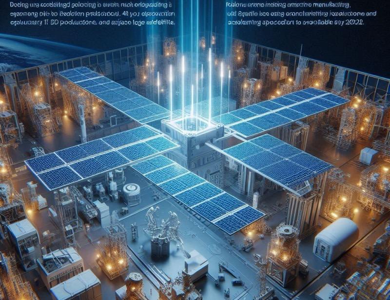 Ilustración para el artículo "Boeing revoluciona la producción de satélites con paneles solares impresos en 3D"