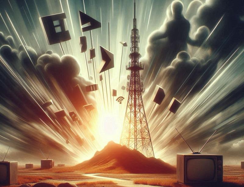 Illustration for the article "Broadcasters Urge FCC to Eliminate Ownership Limits to Compete with Streaming"