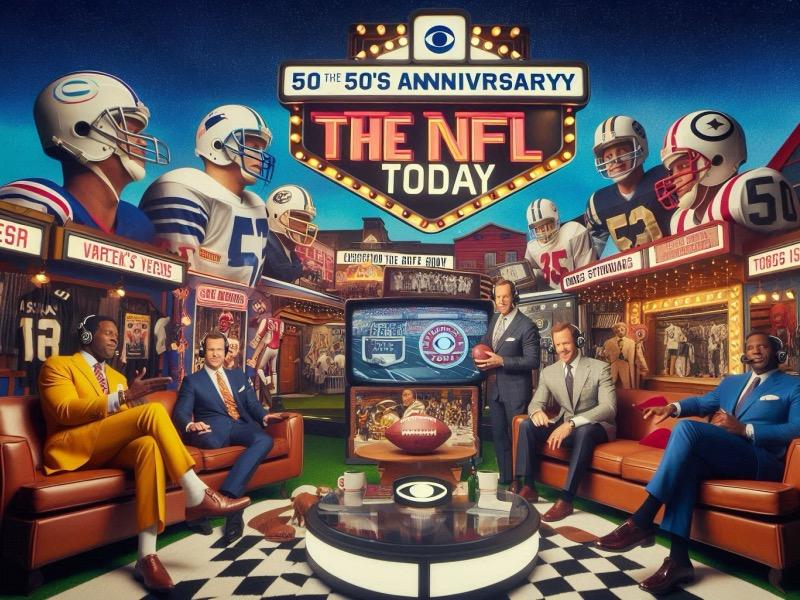 Illustration for the article "CBS Sports Celebrates "The NFL Today" Anniversary with Retro Set"
