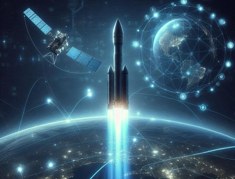 Ilustración para el artículo "China lanza el cuarto lote de satélites Guowang a la órbita terrestre baja"