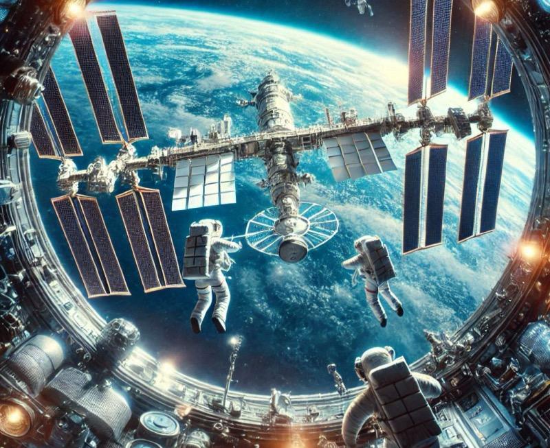 Illustration for the article "Chinese Astronauts Set New Record for Spacewalk Duration at Tiangong Space Station"