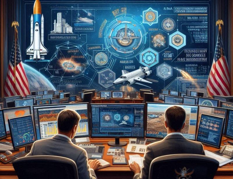 Ilustración para el artículo "El Departamento de Comercio propone eliminar la financiación del programa de coordinación del tráfico espacial"