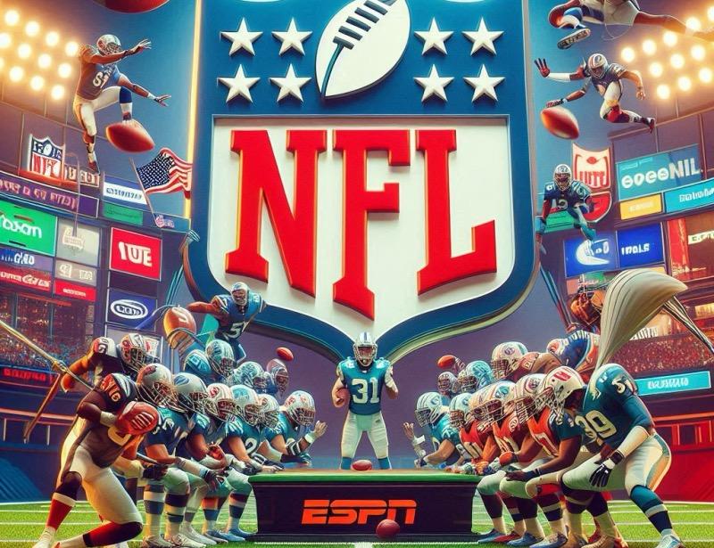 رسم توضيحي للمقال "إذاعة إي إس بي إن تستحوذ على شبكة NFL في صفقة إعلامية كبرى"