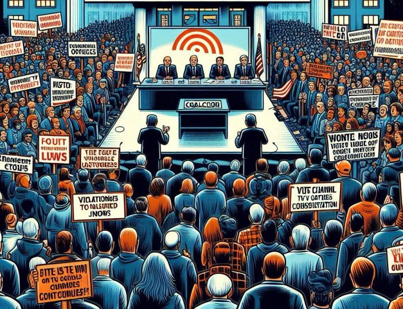 Illustration for the article "Fierce Opposition Mounts Against Lifting Federal TV Ownership Cap"