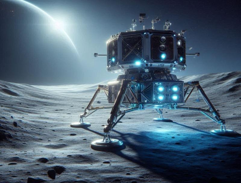 Illustration for the article "Firefly Aerospace Achieves Historic Moon Landing with Blue Ghost"