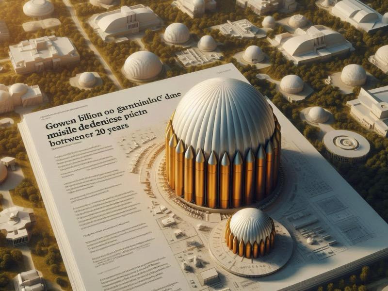 Illustration for the article "Golden Dome Missile Defense: A Costly Question of Political Will"