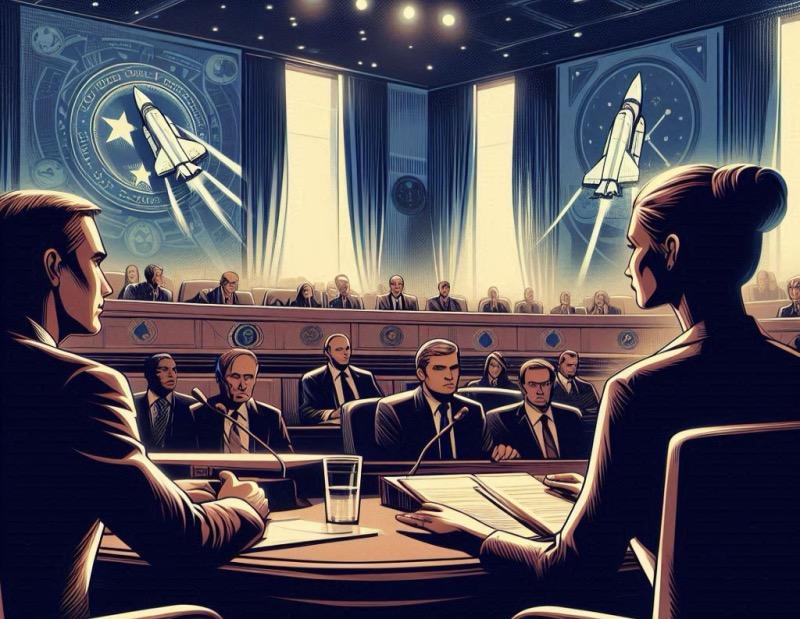Illustration for the article "Senate Scrutiny of Air Force Nominee's SpaceX Ties"