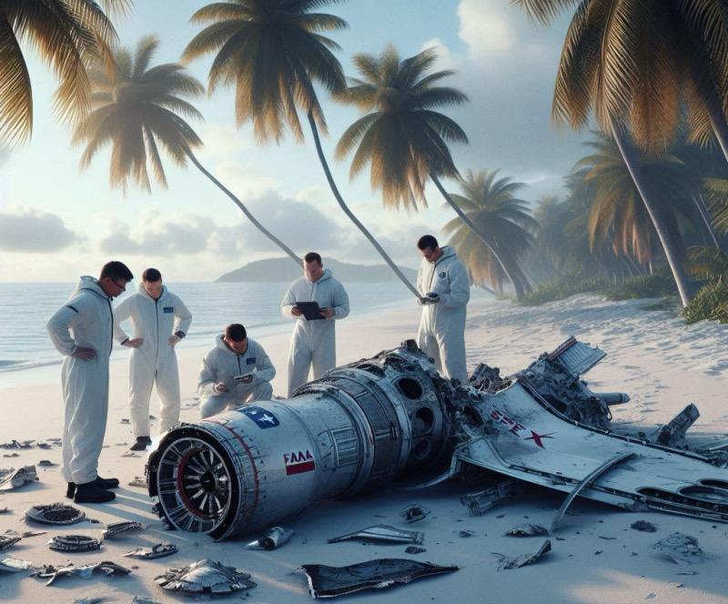 Illustration für den Artikel "Trümmer des SpaceX Starship verursachen Sachschaden auf den Turks- und Caicosinseln"