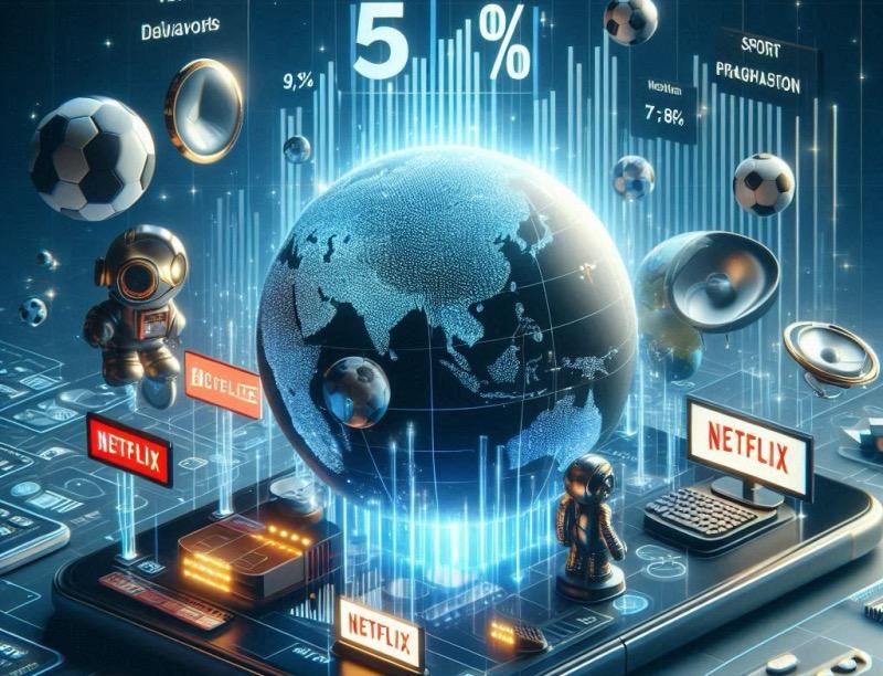 Illustrazione per l'articolo "Esplosione dei Contenuti in Streaming: Aumento del 5% dei Titoli sulle Principali Piattaforme"