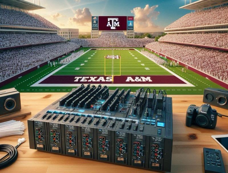 Ilustración para el artículo "La Universidad Texas A&M mejora la cobertura de atletismo con las soluciones de producción habilitadas para IP de Grass Valley"