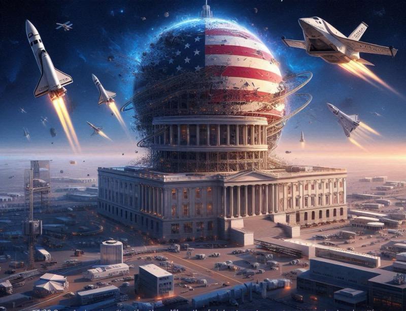 Illustration for the article "US Commerce Department Cuts Funding for Space Commerce Office"