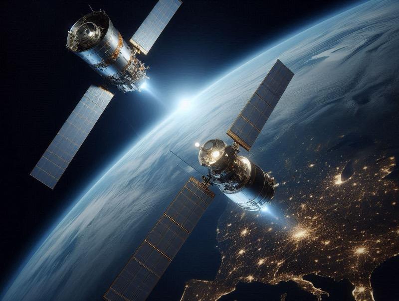 Ilustración para el artículo "Primeras Maniobras Satelitales Coordinadas entre los Comandos Espaciales de EE. UU. y el Reino Unido"