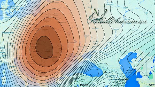 Coverage map of the Amos-2/3/7 television satellite. Beam (Amos-2) Европейский