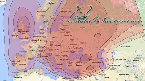 Abdeckungskarte des Fernsehsatelliten Astra 4A (Sirius). Strahl (BSS) Европейский