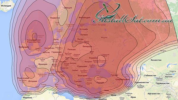 Abdeckungskarte des Fernsehsatelliten Astra 4A (Sirius). Strahl (FSS) Европейский