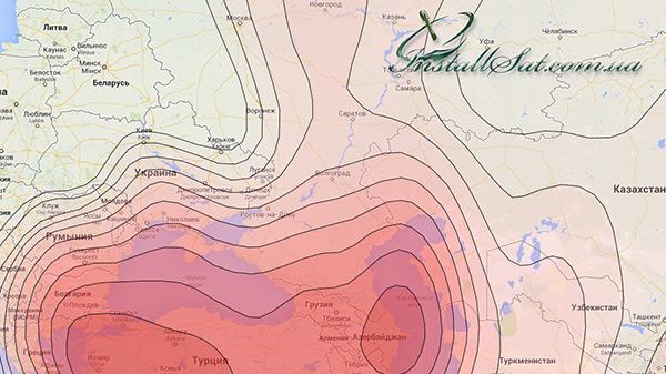 Carte de couverture du satellite de télévision AzerSpace 1. Faisceau Азиатский