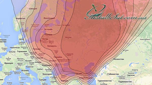 Карта покриття телевізійного супутника Eutelsat 36B/36C (AMU1). Промінь (AMU1/36C) Российский