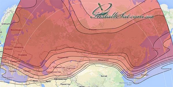 Coverage map of the Ямал 401 television satellite. Beam (401) Северный