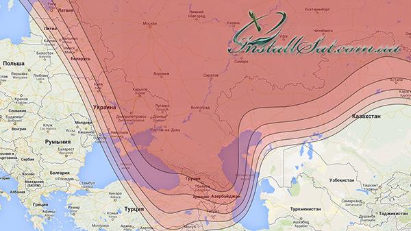 Coverage map of the Ямал 402 television satellite. Beam Российский