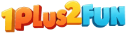 Logo du site "1plus2".fun avec des chiffres ludiques et des symboles éducatifs.